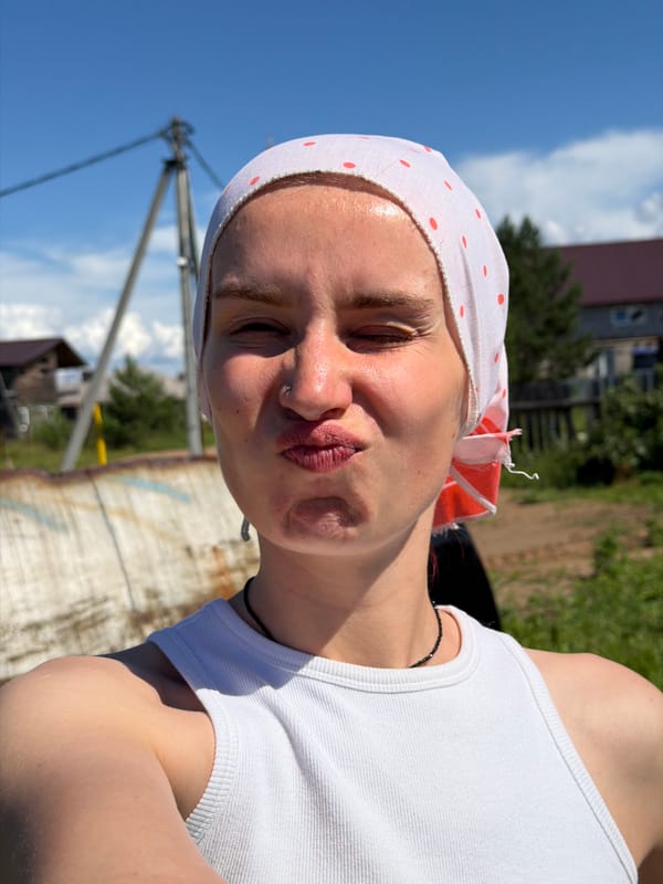 Sunny selfie in Chaikovsky under a clear blue sky.
