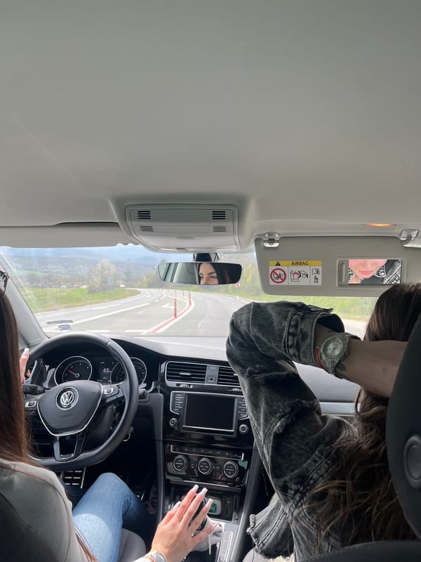Driver navigates traffic cones in Sopot, Bulgaria