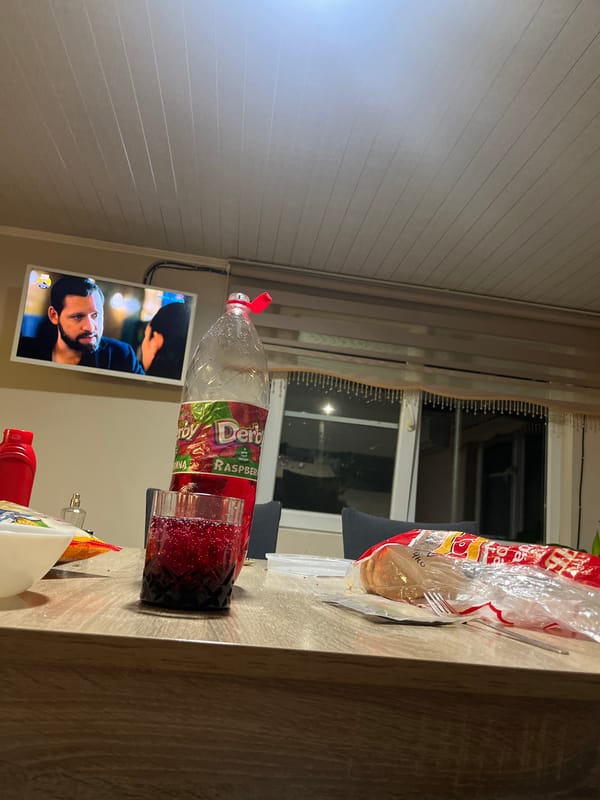 Person enjoys drink while watching TV in Bulgarian home