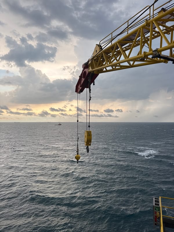 Crane vessel works near offshore platforms in Italian waters