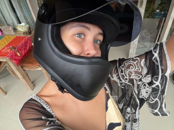 Motorcyclist with flowers spotted in Ubud Indonesia