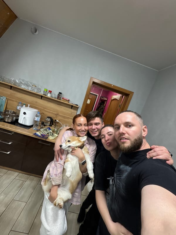 Casual gathering with corgi documented in Chaikovsky, Russia