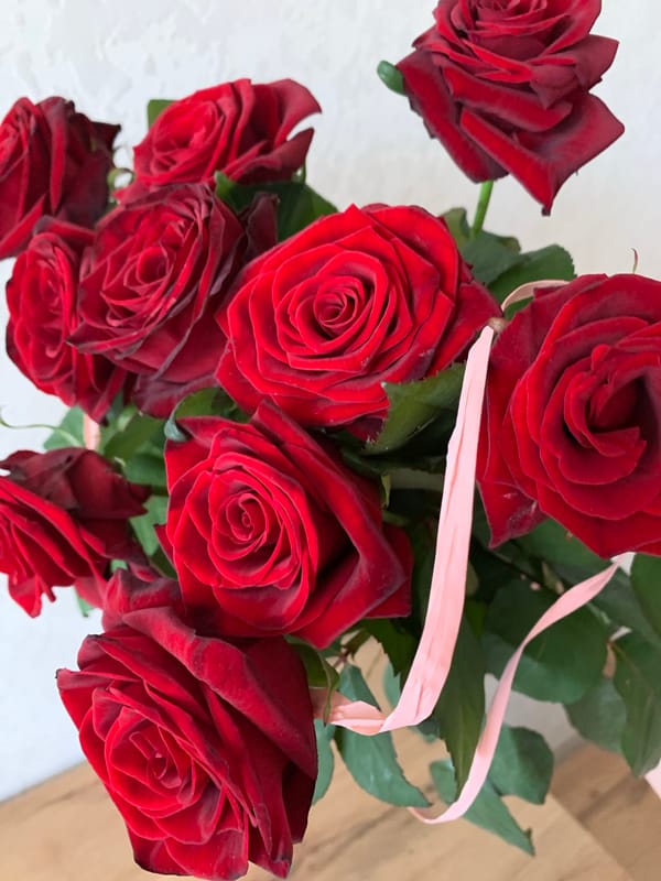 Red rose bouquet documented in close detail in Ternopil