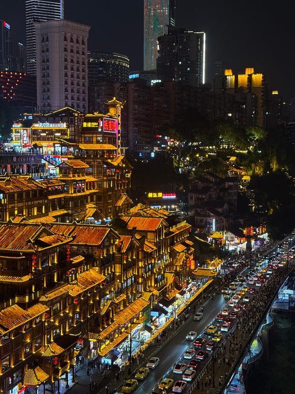 Chongqing's Hongyadong district captured in vibrant nighttime illumination