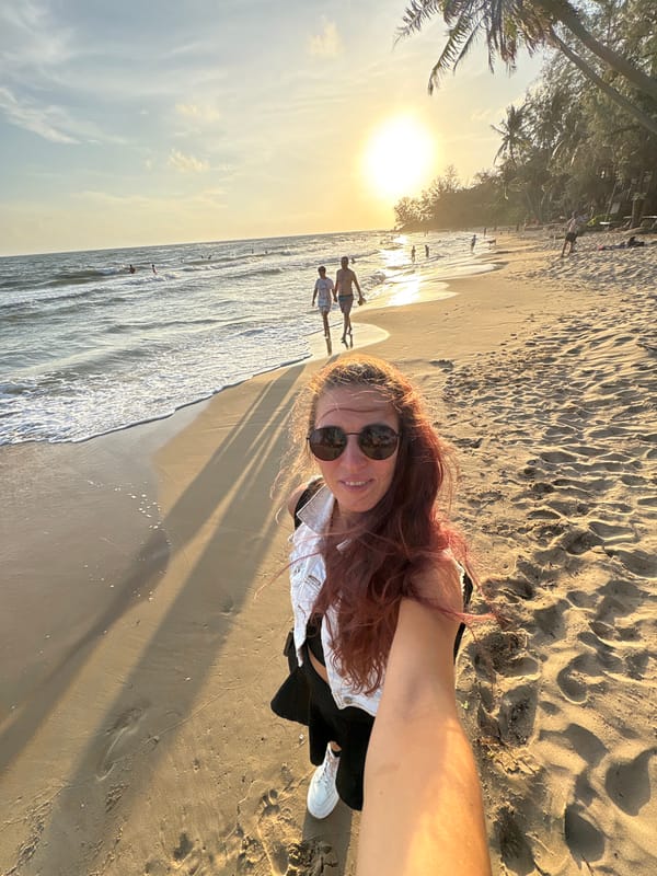Sunset beach selfies, palm trees, and yoga by the shore