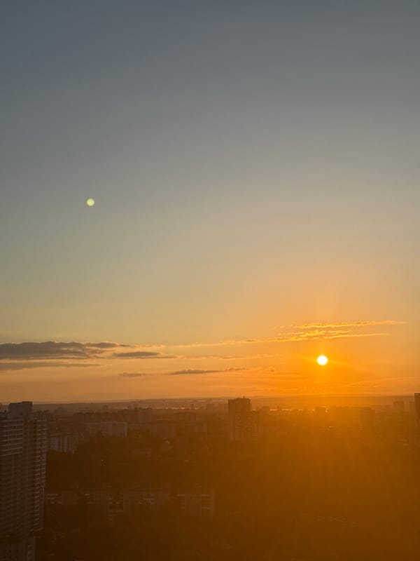 Sunset panorama captured over Perm skyline during golden hour