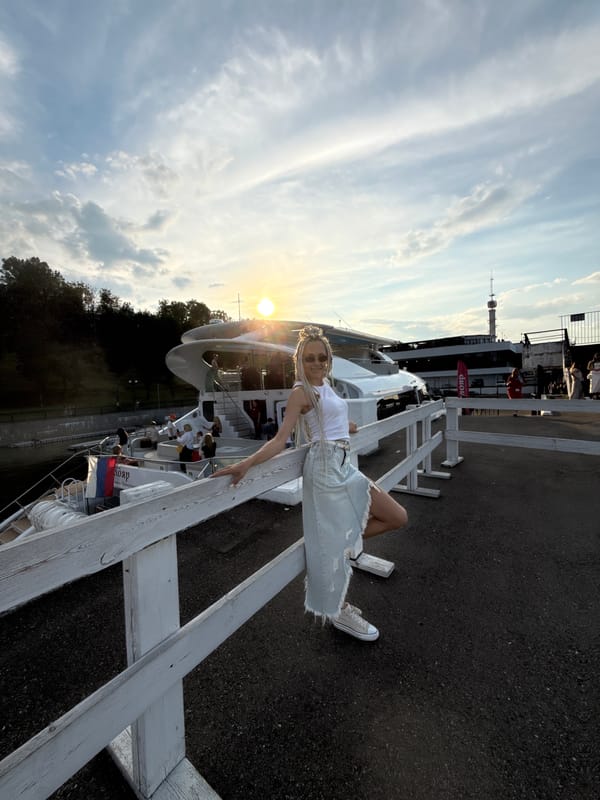 Afternoon on a white yacht at a Rusanovo marina