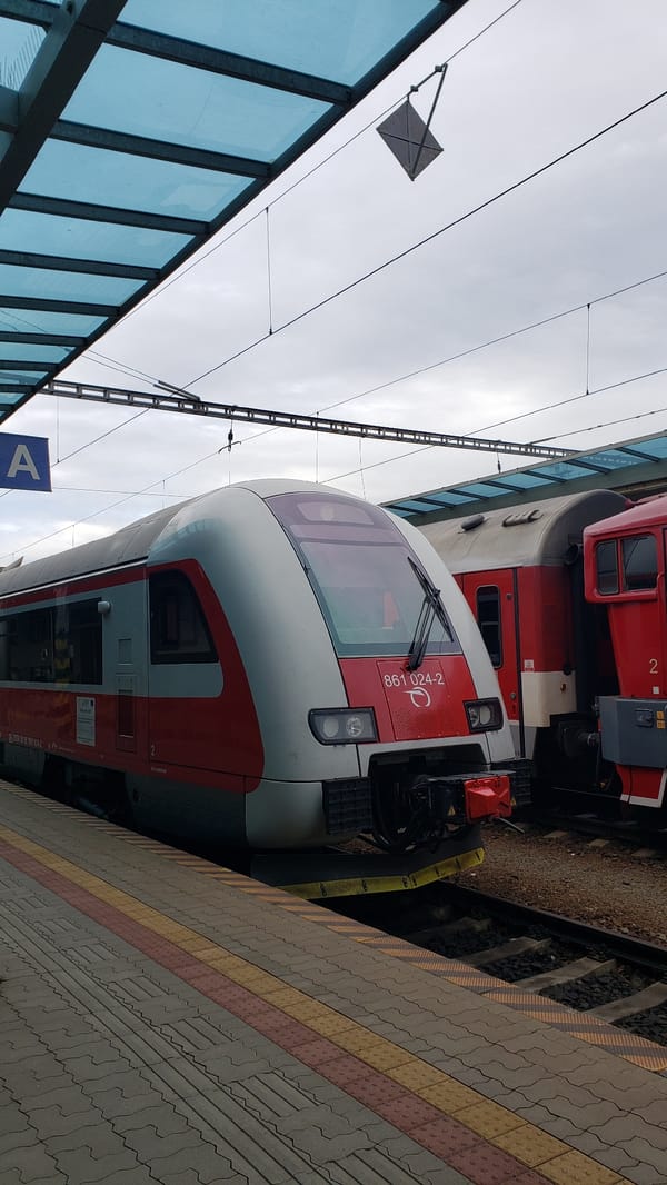 Street scenes and rail yard views from a July morning in Prešov