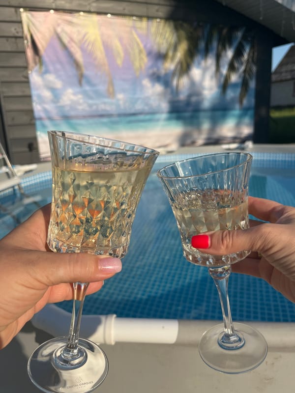 Poolside celebration with champagne toasts in Novaya Chernushka