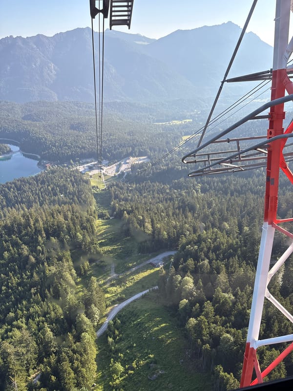 Riding the Zugspitzbahn up over Eibsee, Grainau