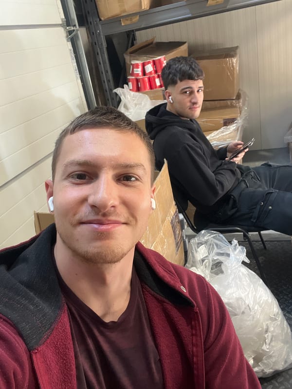 Men photographed in warehouse facility in Burgas, Bulgaria