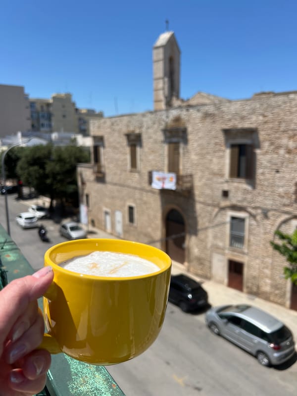 Morning coffee and pastries documented in Bitonto, Italy