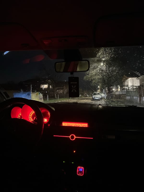 Evening scenes captured inside vehicle and home in Bulgaria