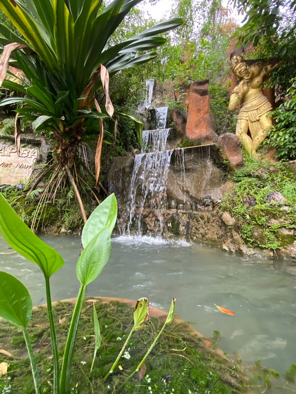 Strolling a tropical garden park in Nha Trang, Vietnam