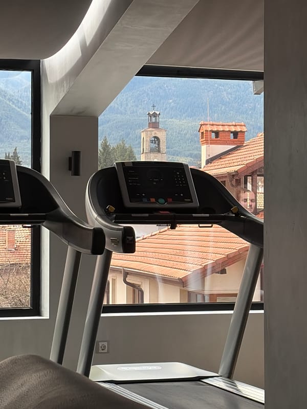 Indoor treadmill workout captured in Bansko fitness facility