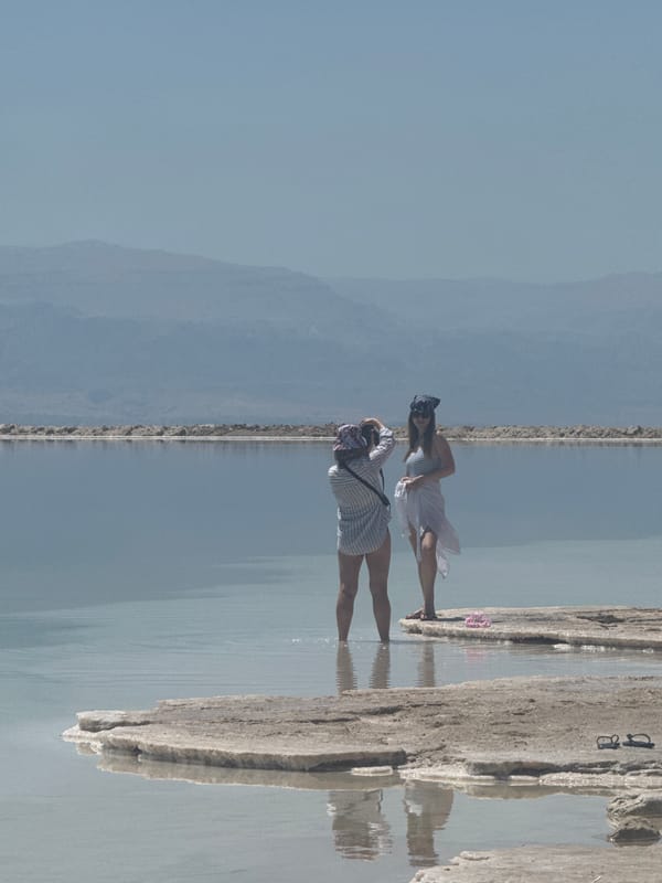 Dead Sea visitors document salt formations and landscape