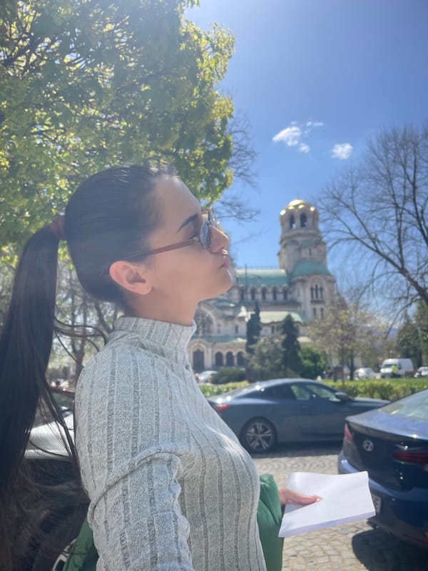 Woman photographed near Alexander Nevsky Cathedral in Sofia