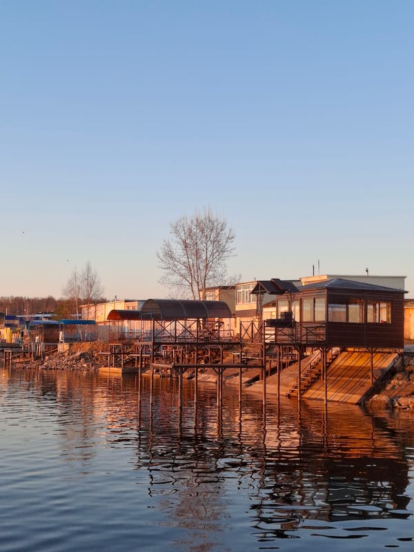 Sunset moments captured along Kama River waterfront in Chaikovsky