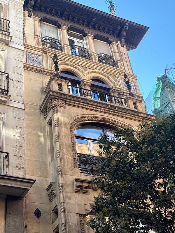 Street-level look at Teatro de la Comedia and surroundings in Madrid