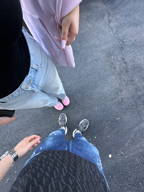 Casual urban gathering captured in eight street-level memories
