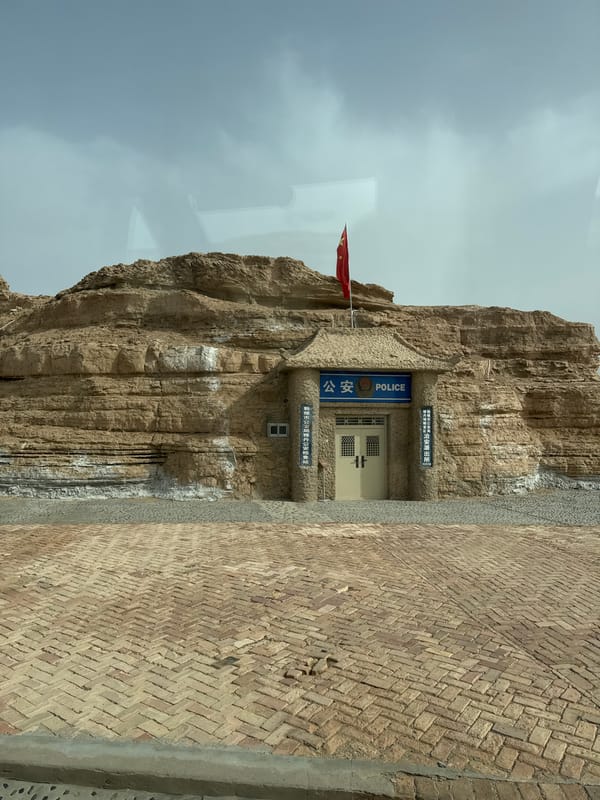 Rock-carved police station documented in Dunhuang, China