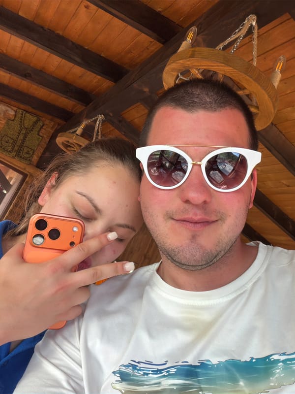 Couple takes selfie in Tsatsarovtsi, Bulgaria