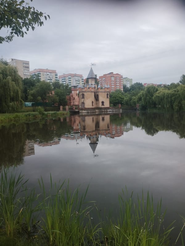 Rainy morning stroll through parks and landmarks in Sumy, Ukraine