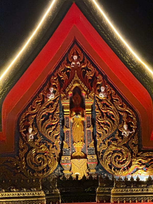 Wat Chalong temple complex at night, up close