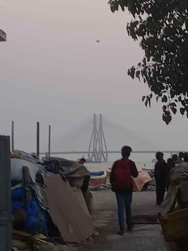 Daily life documented across Mumbai neighborhoods during foggy afternoon