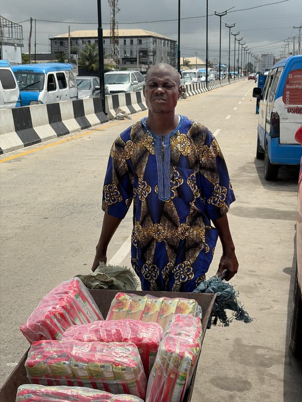 Street trade and construction work underway in Igboefon, Nigeria