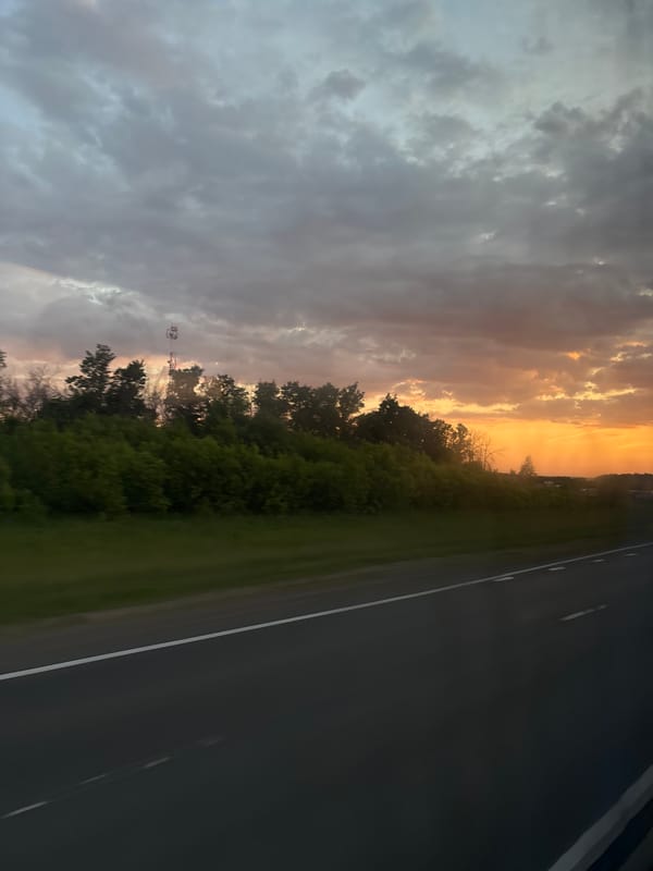 Dramatic sunset observed from highway in Russia