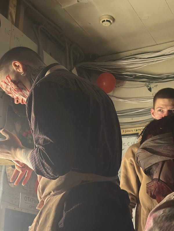 Horror-themed theatrical event staged in Saratov workshop setting