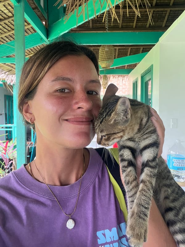Selfies with a tabby cat in General Luna, Philippines