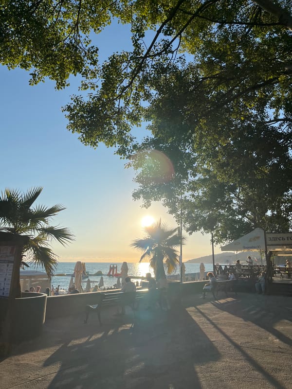 Sochi beach resort in full summer swing at golden hour