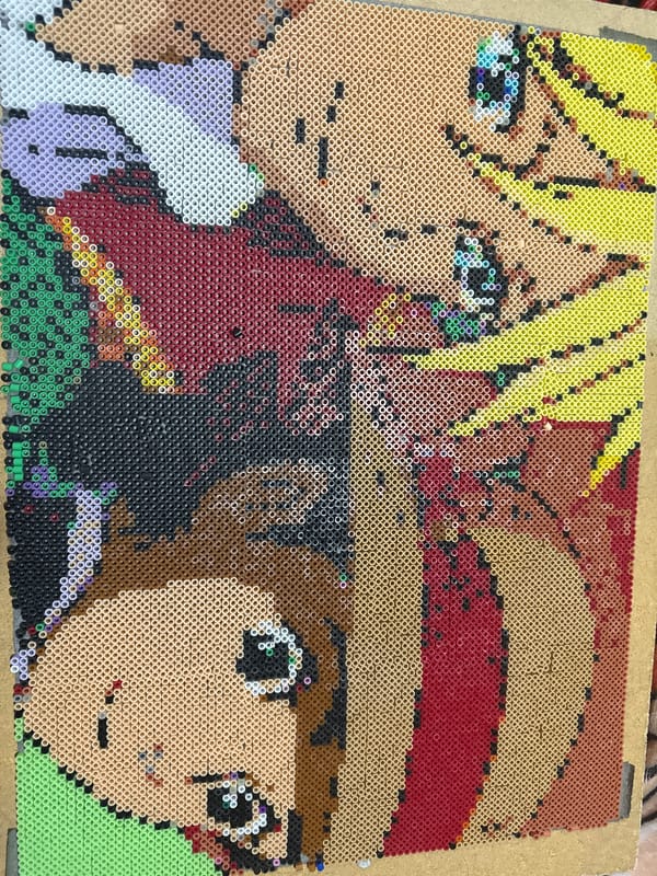 Anime fan art created with Perler beads in Puebla