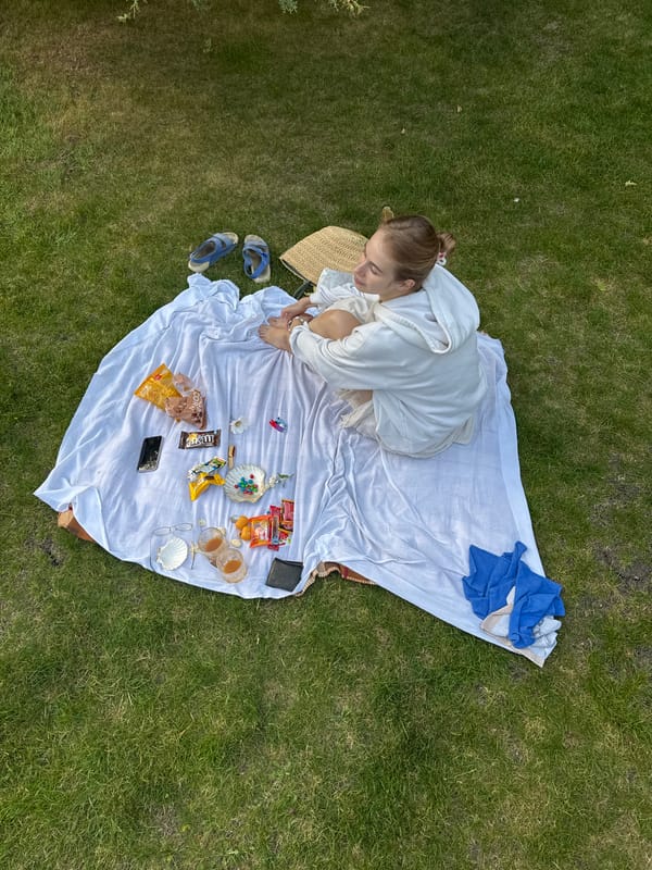 Woman enjoys outdoor moment on blanket in Balaklava district