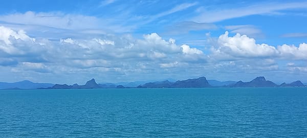 Seascape with mountainous islands observed in Thailand waters