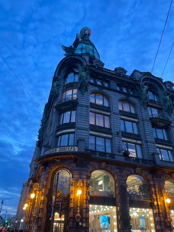 Dusk on Nevsky Prospekt: street art and landmarks along the canal