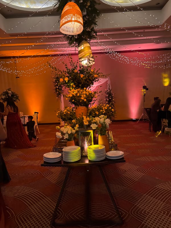 Wedding reception venue decorated with lanterns in Providencia, Chile