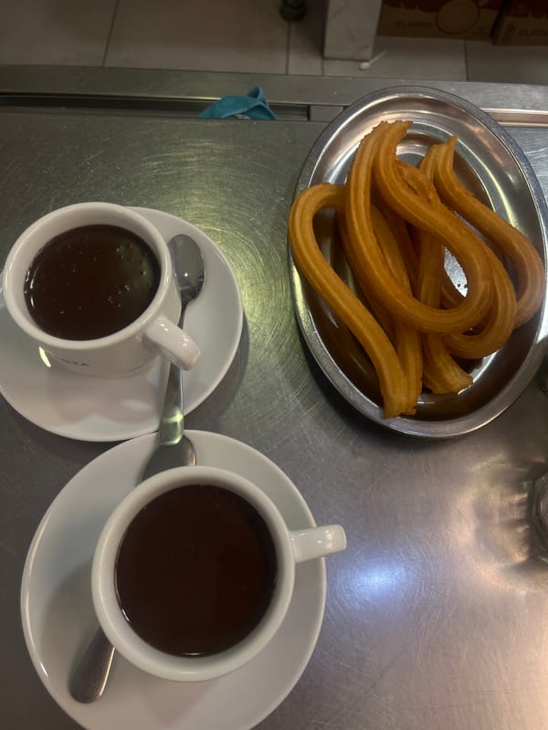 Traditional churros and hot chocolate served in Madrid