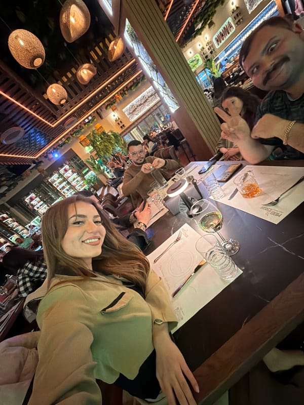 Evening dinner gathering at restaurant in Kulata, Bulgaria