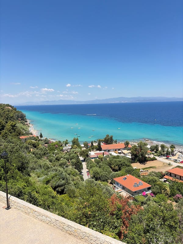 Sunny morning at a Kassandra coastal lookout, Greece