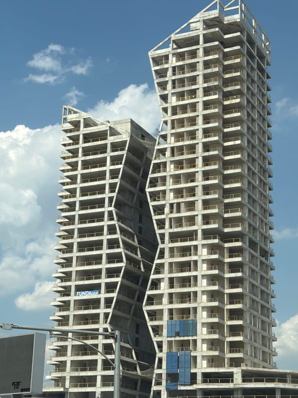 Driving through Ankara past a striking pair of unfinished skyscrapers