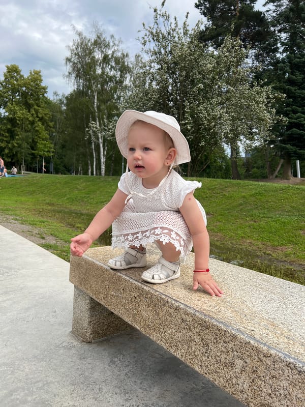 Afternoon park outing with a toddler in Pilsen, Czechia