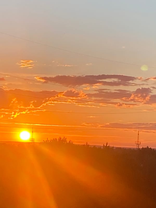 Sunset over the Volga River and waterfront in Novokuybyshevsk