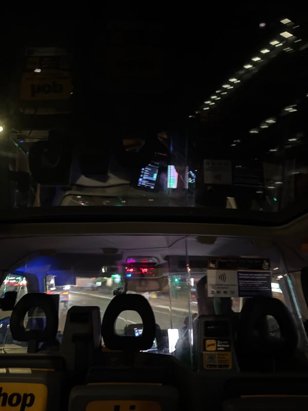 Nighttime taxi ride captured in London