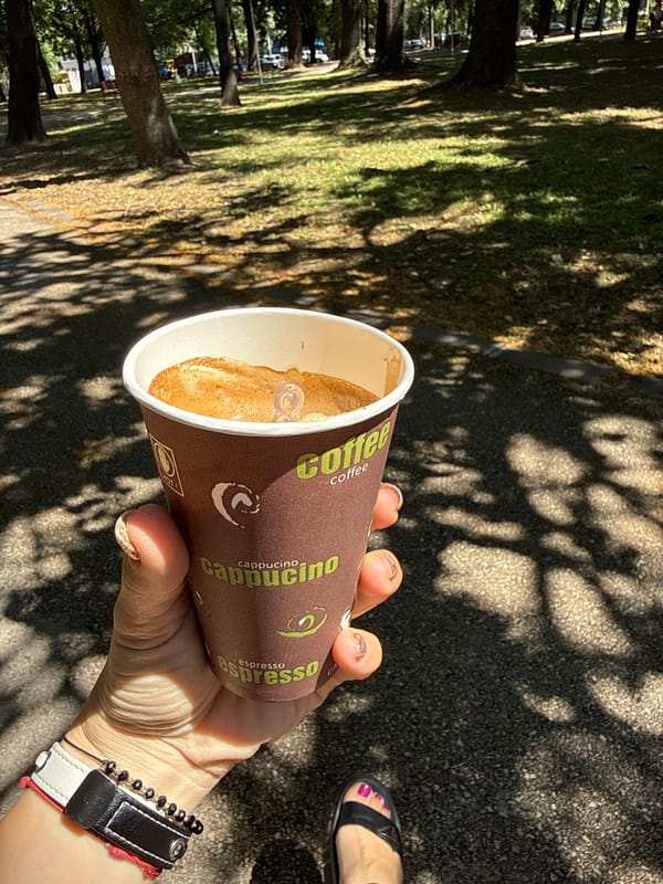 Morning coffee break in a shaded Vidin park