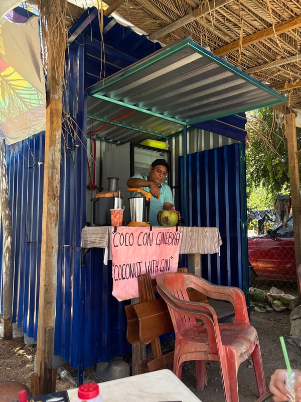Street vendors sell watermelons and coconut drinks in Mexico