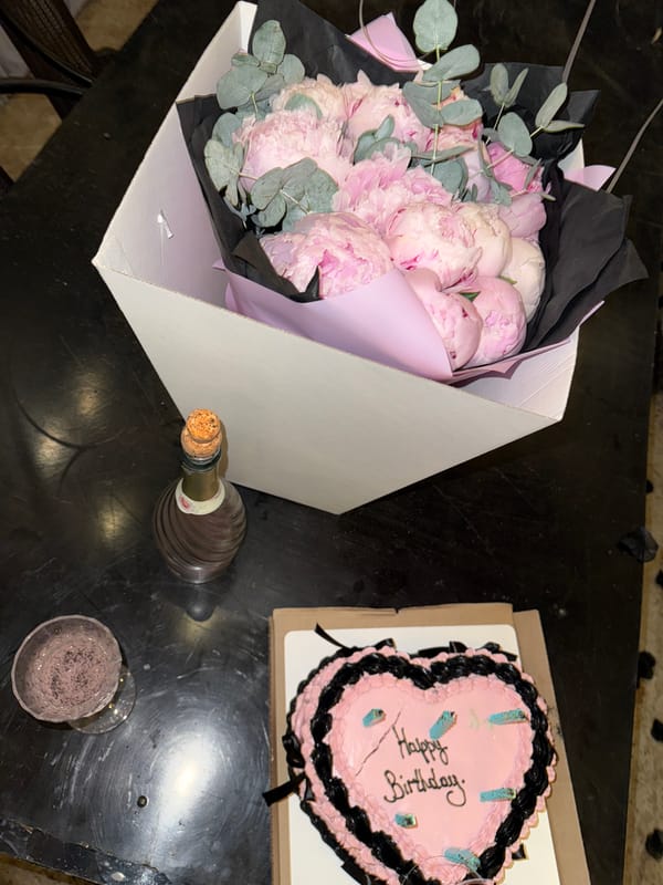 Pink and black birthday setup in Лобаново, Russia