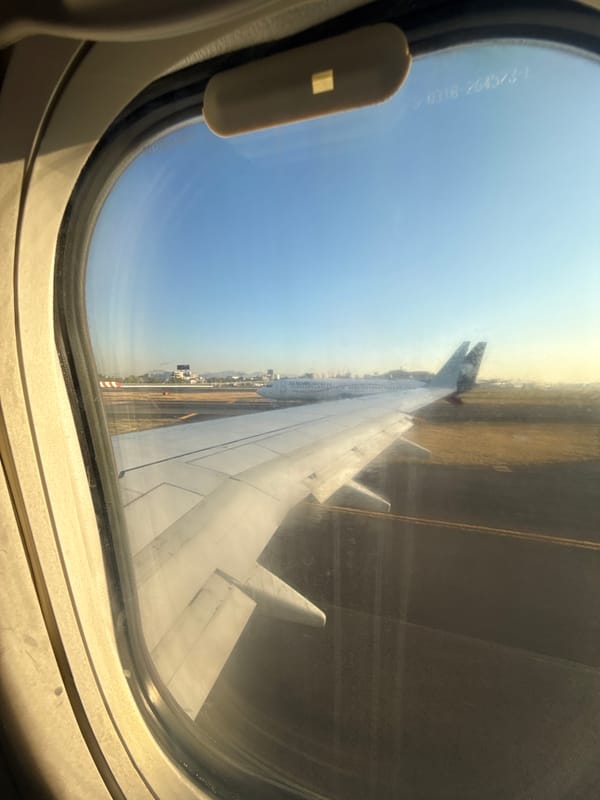 Passenger documents wing view during Mexico City airport operations